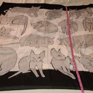 LUSM Grey Cat Rectangle Scarf with Black Border and White Background OS Fits All